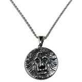 Lion Pendant Stainless Steel Lion Chain Rastafari Jewelry Lion of Zion Necklace 21"