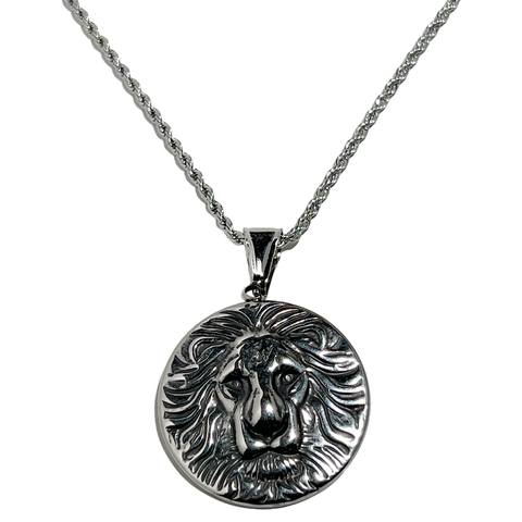 Lion Pendant Stainless Steel Lion Chain Rastafari Jewelry Lion of Zion Necklace 21"
