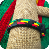 Rasta Checker Leather Wrist Band Bracelet Hippie Hawaii Surfer Reggae Marley