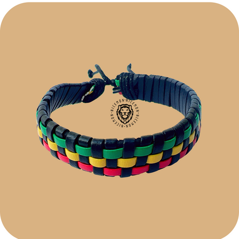 Rasta Checker Leather Wrist Band Bracelet Hippie Hawaii Surfer Reggae Marley