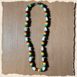 Rasta White Nasa Shell w/Rasta Coco Beads Reggae Necklace Marley Reggae 18"