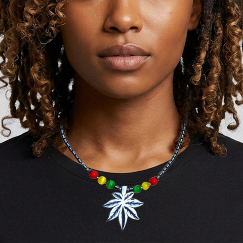 Hematite Necklace Weed Leaf Pendent Jah Love Rasta Africa Jah Reggae IRIE