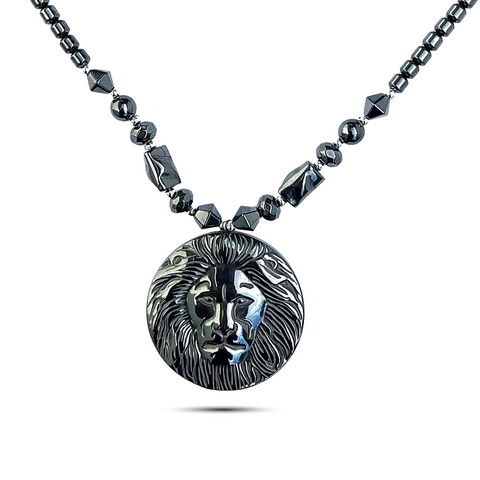 Hematite Necklace Lion Pendant Jah Love Rasta Africa Reggae Rasta 26"