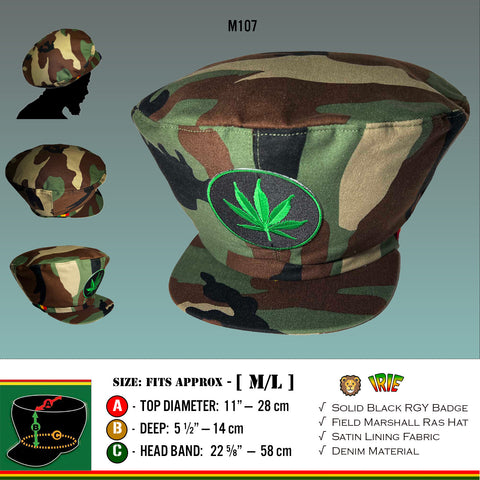 Green Leaf Camo Rasta Cap Hat Reggae Rastafari Dubwise Jamaica Negus Marley M/L 58 cm