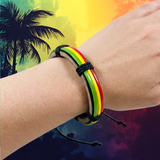 Unisex Rasta Leather Bracelet Red Gold Green Reggae Concert Black Corded Wristband