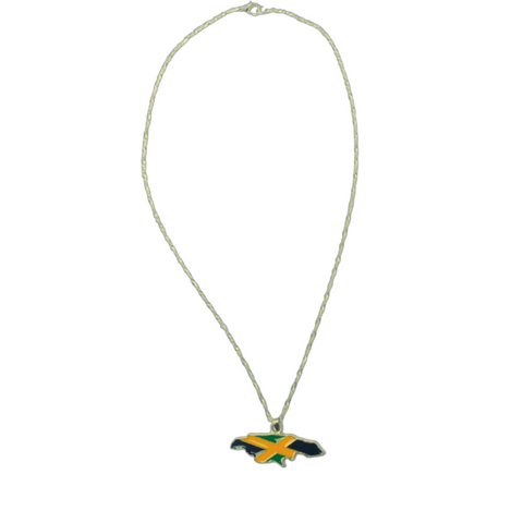 Jamaica Map Silver Chain Necklace Pendant One Love Rasta Africa Reggae