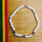 Puka Shell Necklace Rasta Colors Choker w/Screw Clasp Hawaii Jamaica 18"/46 cm