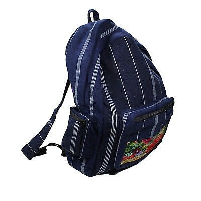 Cotton Blue Stripe Jeans Backpack Embroider Tapestry Bag Hippie Boho Cotton 15"