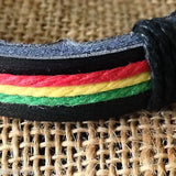 Rasta Leather Wrist Cuff Canna Weed Leaf Emblem Wrist Bracelet Bob Reggae IRIE