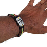 Rasta Leather Wrist Cuff Peace Sign Emblem Wrist Bracelet Hippie Bob Reggae IRIE