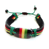 Rasta Stripe Leather Band Bracelet Wrist Bracelet Hippie Reggae Marley 1Sz Fit