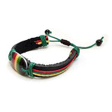 Rasta Stripe Leather Band Bracelet Wrist Bracelet Hippie Reggae Marley 1Sz Fit