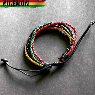 Rasta Leather Wrist Bracelet Hippie Hawaii Negril Rico Dub Ras Reggae Marley RGY