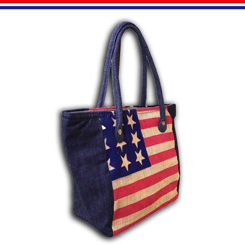 USA American Shopping Bag Handbag Burlap Boho Hippie Gypsy Jute BURLAP