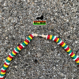 Puka Shell Necklace Rasta Colors Choker w/Screw Clasp Hawaii Jamaica 18"/46 cm