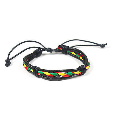 Rasta Leather Wrist Bracelet Hippie Cuff Negril Hawaii Surfer Reggae Marley RGY