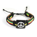 Rasta Leather Wrist Cuff Peace Sign Emblem Wrist Bracelet Hippie Bob Reggae IRIE