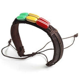 Rasta Brown Leather Bracelet Wrist Band Hippie Hawaii Dub Ras Reggae Marley RGY