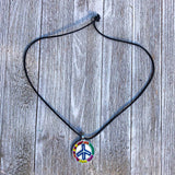 Stainless Peace Sign Pendant Leather Cord Necklace Conscious Goods Peace 24"