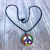 Stainless Peace Sign Pendant Leather Cord Necklace Conscious Goods Peace 24"