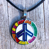 Stainless Peace Sign Pendant Leather Cord Necklace Conscious Goods Peace 24"