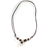 Shark Tooth Ajustable Brown Cord Necklace Pendant Unity Peace Hawaii Bob 18/30"