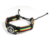 Rasta Leather Wrist Cuff Peace Sign Emblem Wrist Bracelet Hippie Bob Reggae IRIE