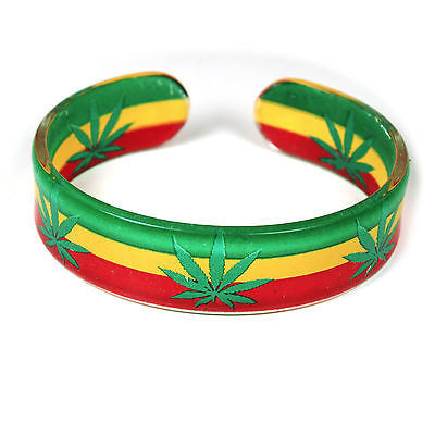 Rasta Hard Plastic Weed Leaf Bracelet Rastafari Bangle Jamaica Reggae Irie VIBES