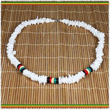 Puka Shell Necklace Rasta Colors Choker w/Screw Clasp Hawaii Jamaica 18"/46 cm