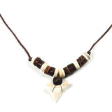 Shark Tooth Ajustable Brown Cord Necklace Pendant Unity Peace Hawaii Bob 18/30"
