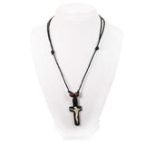 Jesus Necklace Black Leather Cord Rustic Cross Pendant Our Lord Savior NECKLACE