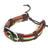 Rasta Leather Wrist Cuff Peace Sign Emblem Wrist Bracelet Hippie Bob Reggae IRIE