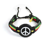 Rasta Leather Wrist Cuff Peace Sign Emblem Wrist Bracelet Hippie Bob Reggae IRIE