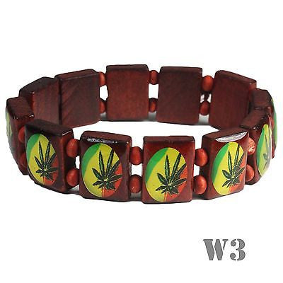 Rasta Laquer Finish Ganja Leaf Bracelet Hippie Reggae Jamaica One Love Bob IRIE