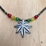 Hematite Necklace Weed Leaf Pendent Jah Love Rasta Africa Jah Reggae IRIE