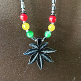 Hematite Necklace Weed Leaf Pendent Jah Love Rasta Africa Jah Reggae IRIE